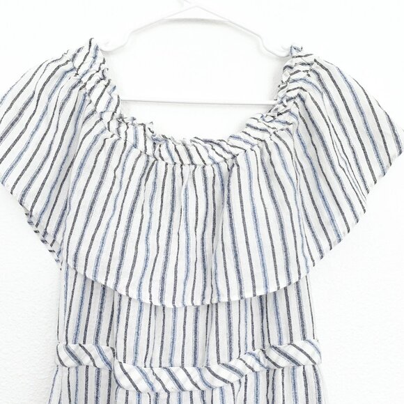 BCBGMAXAZRIA Dress Alexis White Blue Stripe Off The Shoulder Ruffle - Picture 6 of 9